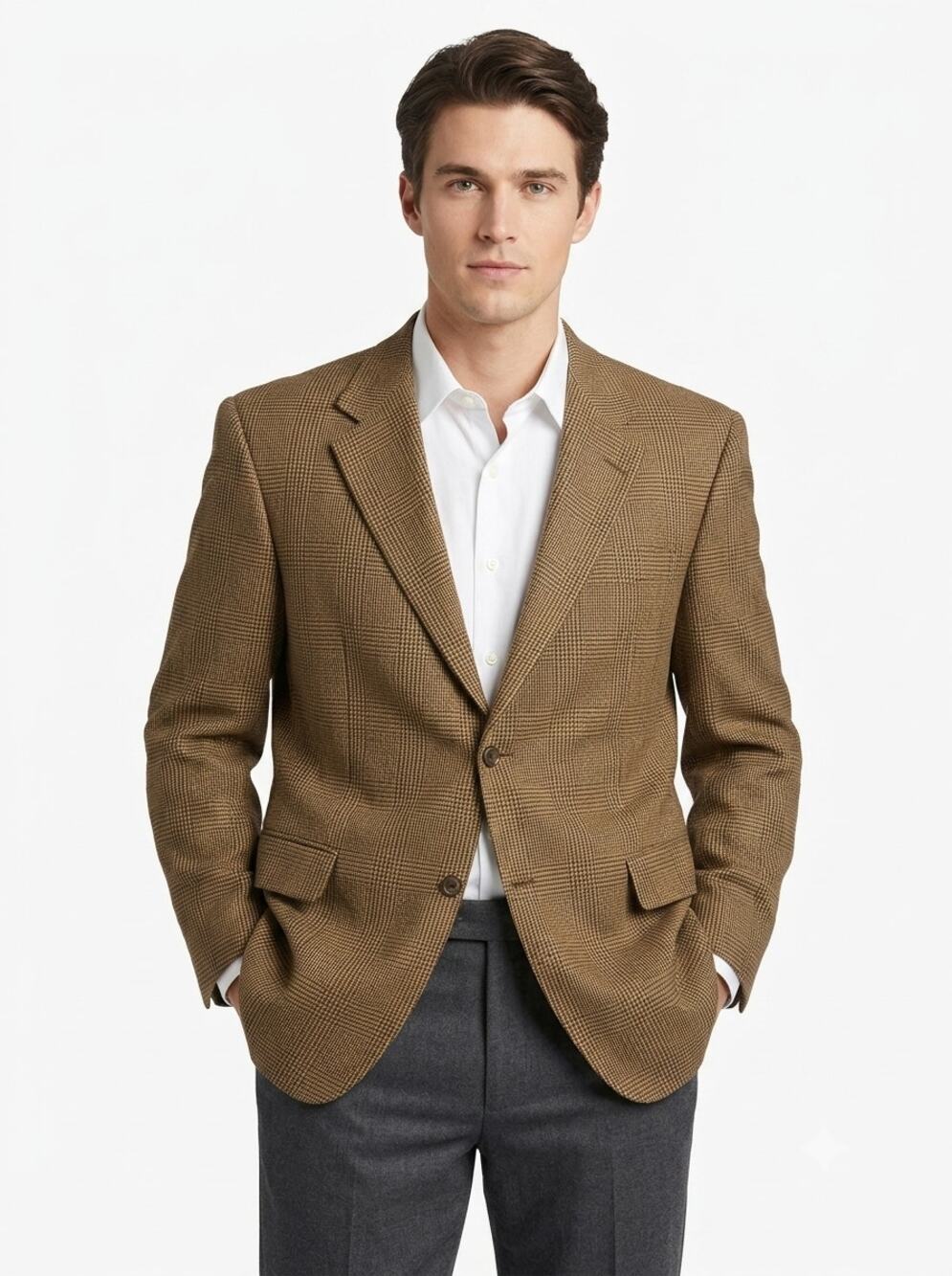 Brooks Brothers 346 Sport Blazer Mens 42 SH Brown Wool Plaid Notch Lapel Lined